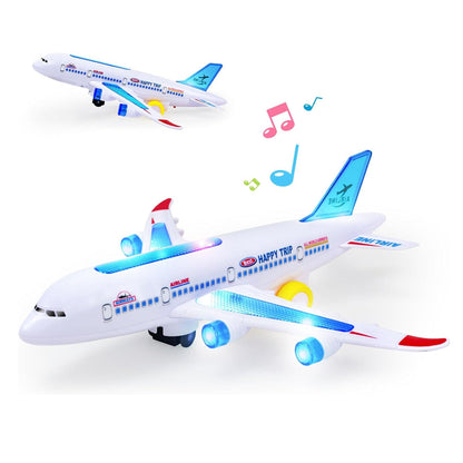 Belro electric airplane toy with music and light effects, designed for children, featuring colorful lights and animated airplane design.