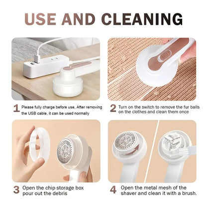 Belro rechargeable electric lint remover for clothing, furniture, and carpets, shown in use on fabric surface.
