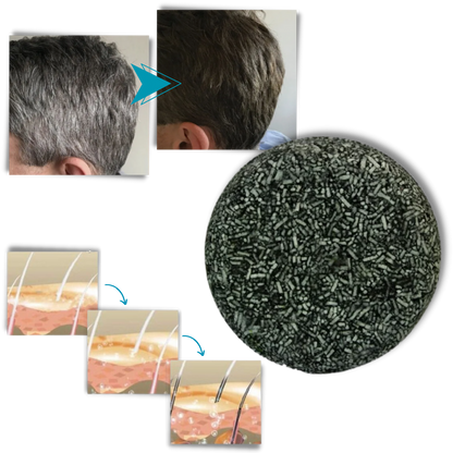 Belro natural solid shampoo for gray hair, shown in a bar form with packaging, designed for enhancing and caring for gray hair.