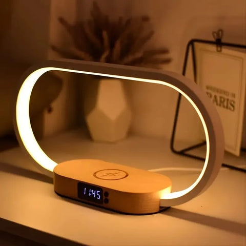 Belro integrated lamp with wireless charging station, modern electronic device with LED light and built-in wireless charger for smartphones