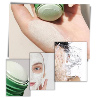 Belro green tea face mask for cleansing and anti-blackhead treatment, showing the mask's green color and smooth texture.