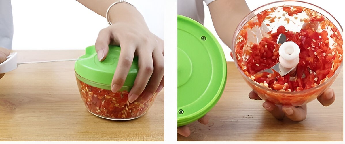 Belro manual mini chopper with stainless steel blades and compact design, ideal for quick food preparation in the kitchen.