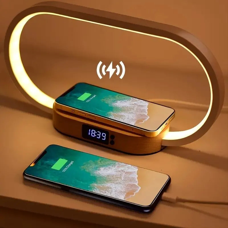 Belro integrated lamp with wireless charging station, modern electronic desk lamp with built-in charging pad for devices