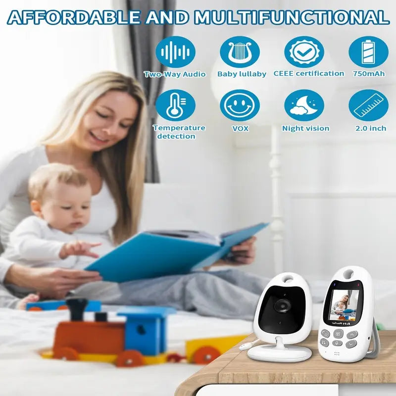 Belro wireless baby monitor displaying a screen with night vision image and controls for two-way communication.