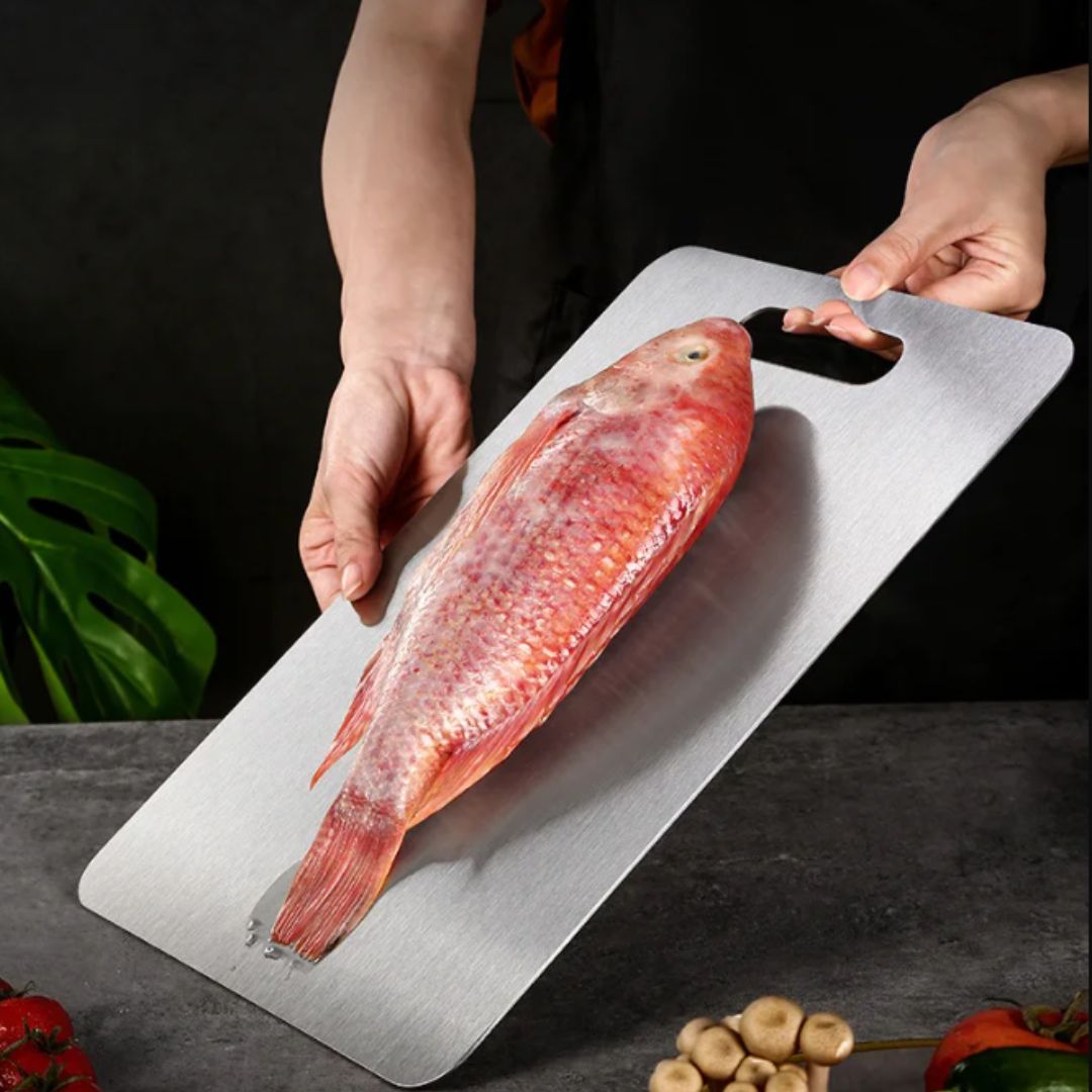 Belro titanium cutting board for kitchen and dining, durable and sleek surface ideal for food prep and chopping.