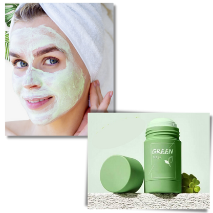 Belro green tea face mask for cleansing and anti-blackhead treatment, with a smooth, natural green color and skincare texture.