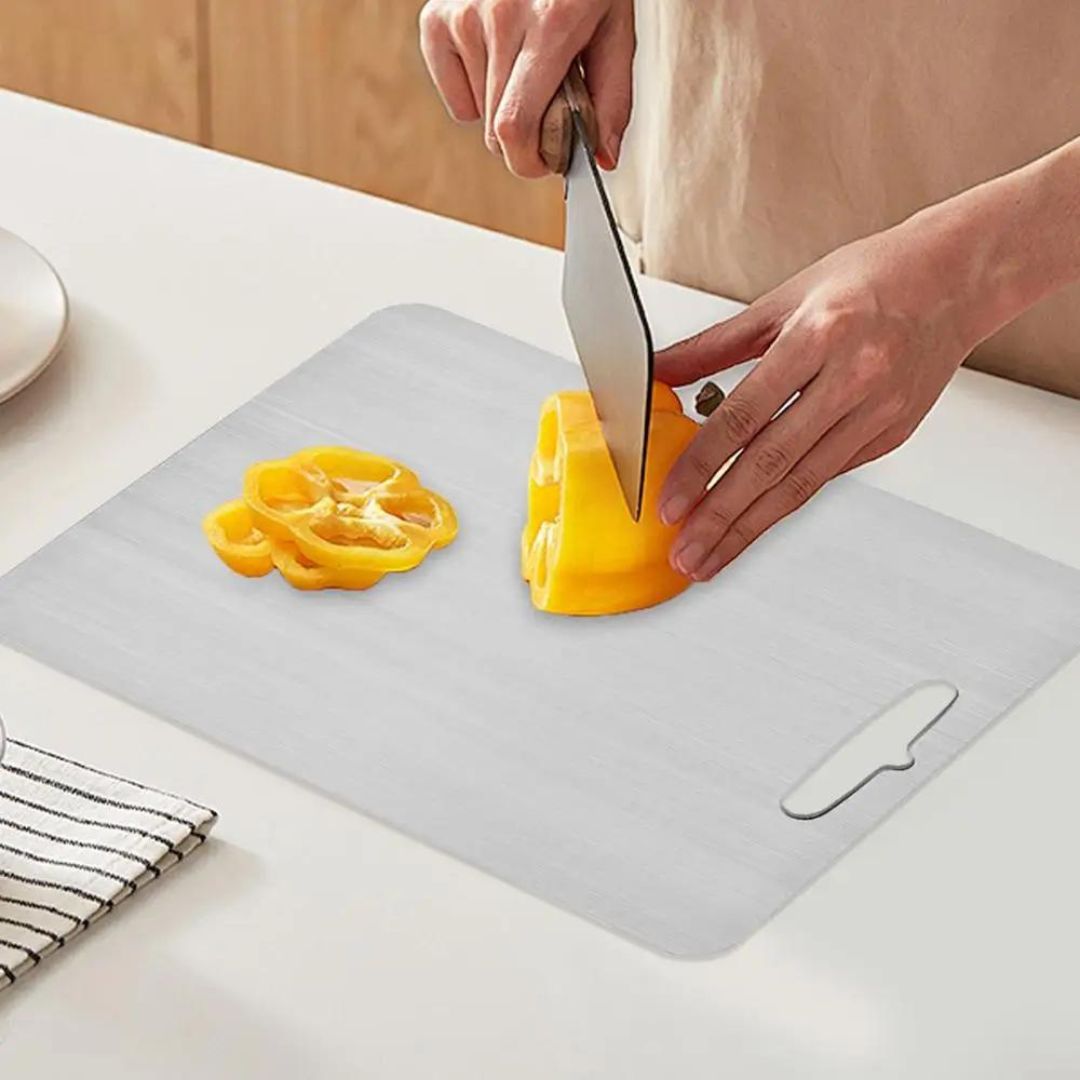 Belro titanium cutting board for kitchen and dining, showing a sleek, durable surface ideal for food preparation.