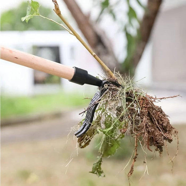 Belro mechanical weeder for garden and outdoor gardening tasks, showing its handheld design and sturdy metal prongs.