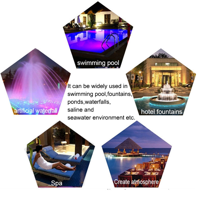 Belro 15W LED stainless steel wall-mounted pool light installed underwater in a garden pond, providing bright landscape illumination.