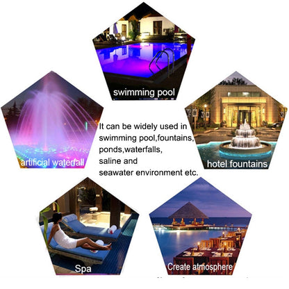 Belro 15W LED stainless steel wall-mounted pool light installed underwater in a garden pond, providing bright landscape illumination.