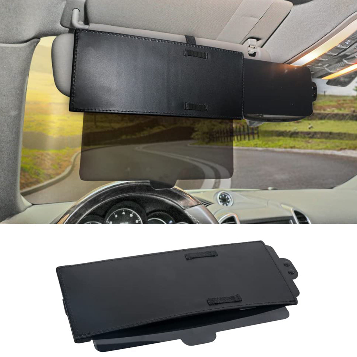Belro sun visor for car with electronic monitor display, designed for vehicle protection and adjustable viewing.