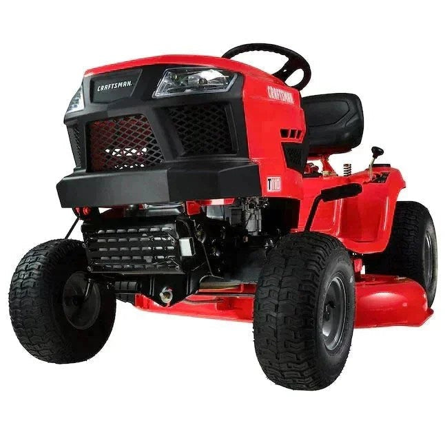 Casavibeo CRAFTSMAN T110 42-inch riding lawn mower with Briggs & Stratton engine and 7-speed manual transmission, parked on grass