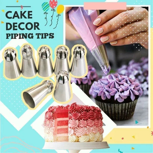 Belro cake decorating piping tips in a set, used for creating decorative designs on cupcakes and cakes.