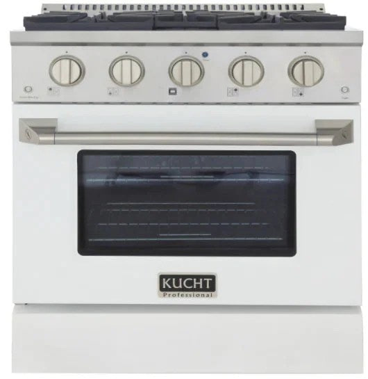 Casavibeo Kucht 30-inch gas range in titanium with four burners and digital controls, shown in a modern kitchen setting.