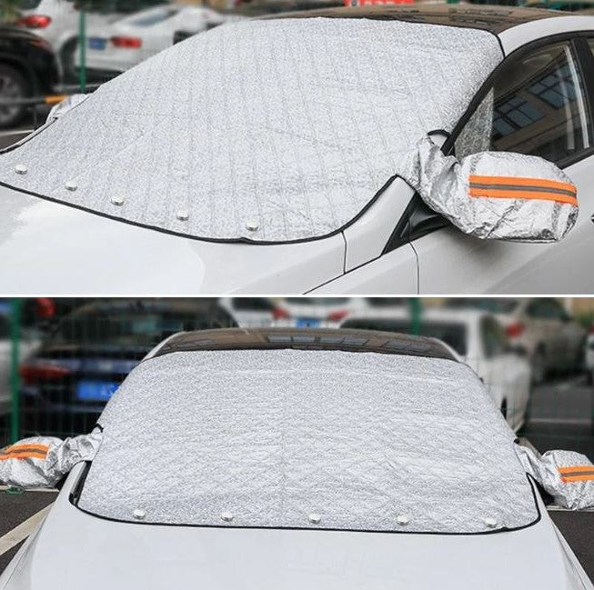 Belro magnetic car anti-snow cover draped over a vehicle, designed to protect against snow accumulation during winter.
