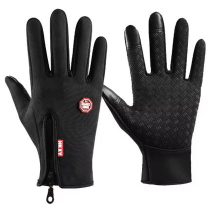 BowLift waterproof winter gloves with touchscreen fingertips and thermal lining, shown on a person's hands.