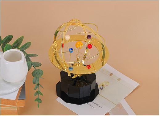 Handcrafted Brass Orrery Solar System Model by BowLift showing five planets with detailed mechanical design and planetary orbits.