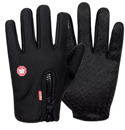 BowLift waterproof winter gloves with touchscreen fingertips and thermal lining, showing black gloves with textured palms.
