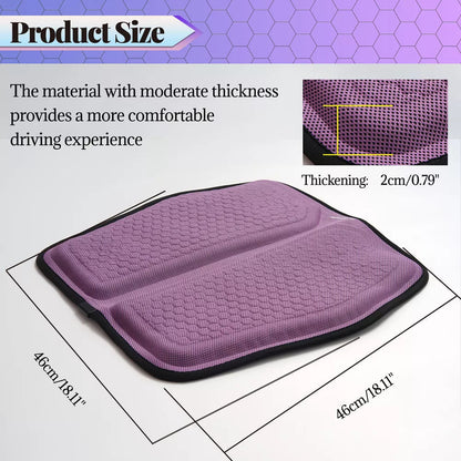 Belro breathable gel car seat cushion with honeycomb design for pressure relief and back pain support in purple.