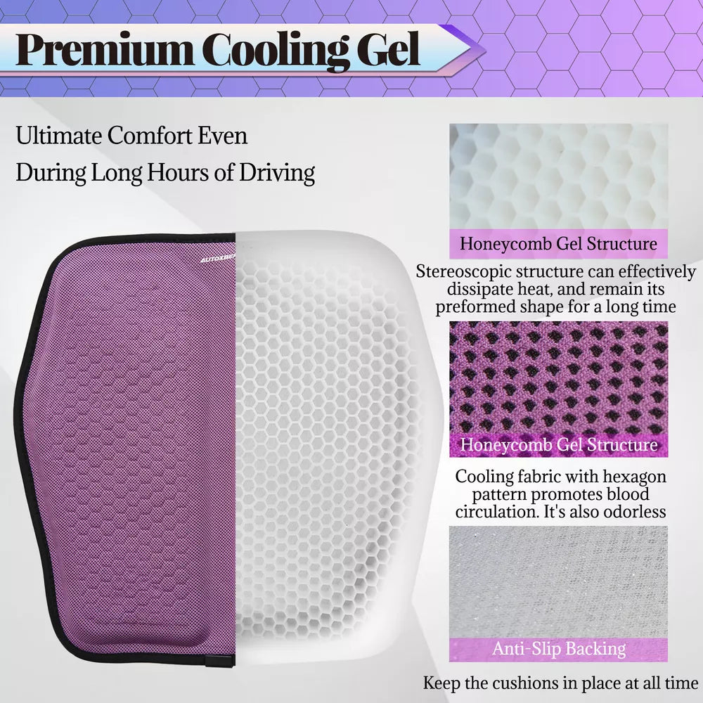 Belro car seat cushion with breathable gel and honeycomb design, provides back and tailbone pressure relief for comfort.