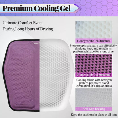 Belro car seat cushion with breathable gel and honeycomb design, provides back and tailbone pressure relief for comfort.