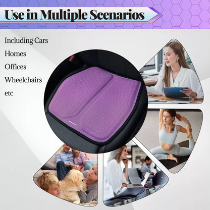 Belro car seat cushion with breathable cool gel, honeycomb design, purple, providing pressure relief for back and tailbone comfort.