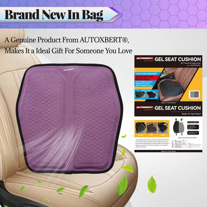 Belro car seat cushion with breathable cool gel, honeycomb design, purple color, providing back and tailbone pressure relief.