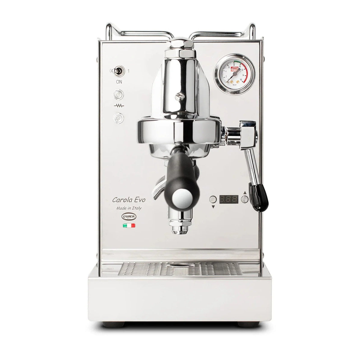Casavibeo Quick Mill Carola Evo espresso machine front view showing sleek design and control panel.