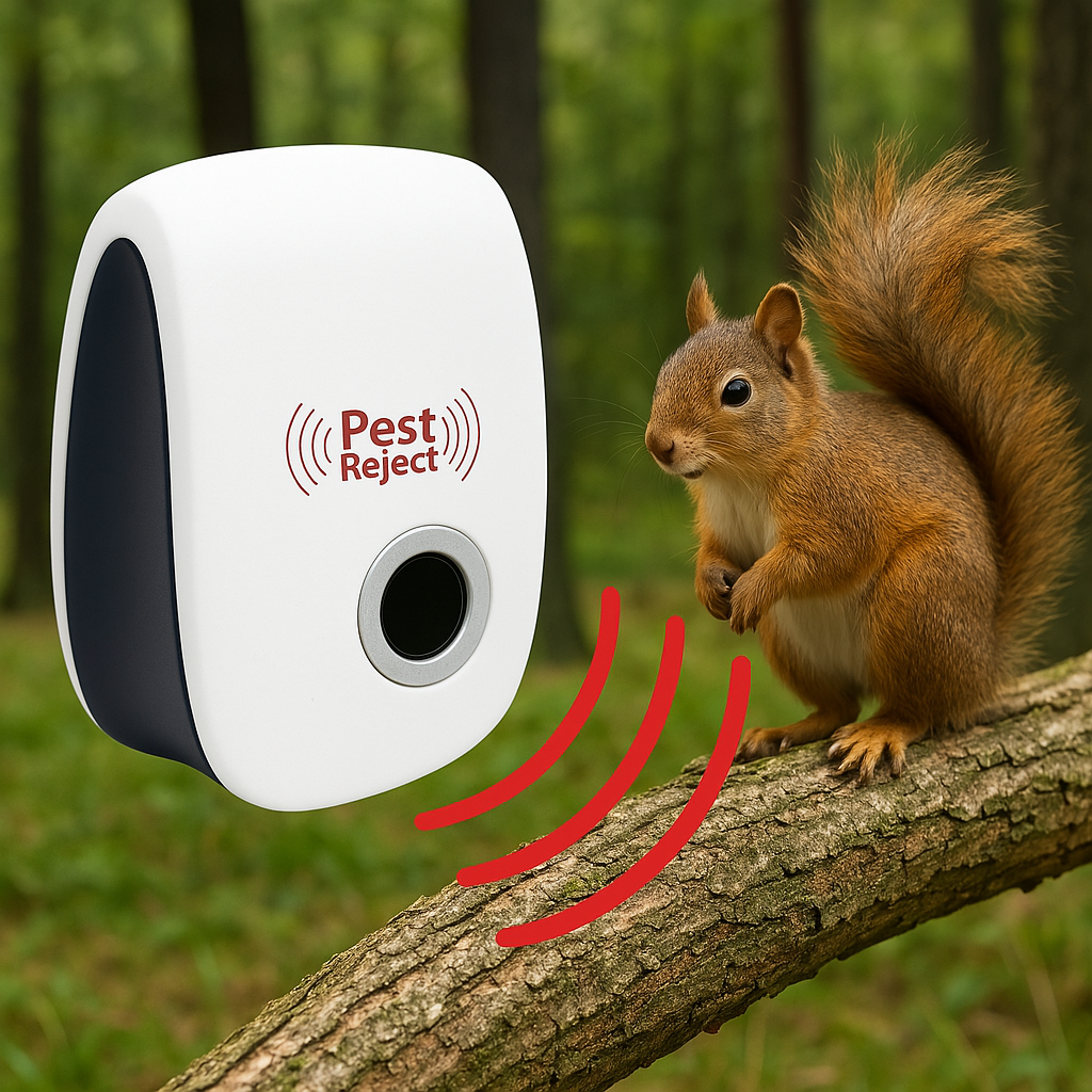 BowLift Ultrasonic Squirrel Repeller, solar-powered pest control device with a compact design for gardens and yards.
