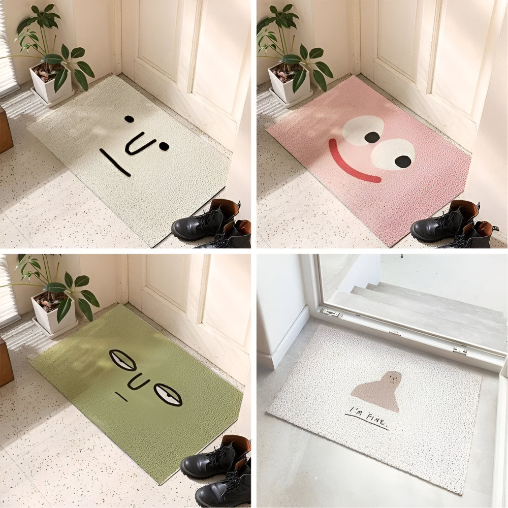 Cheeky smiley print doormat from Mivoza with non-slip PVC backing, quick-drying, 40x60cm for home décor and entryway safety.