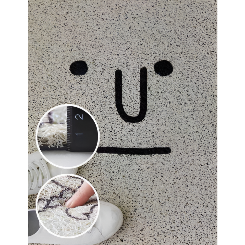 Cheeky smiley print doormat by Mivoza featuring non-slip PVC surface, quick-drying material, measuring 40x60cm for home décor.
