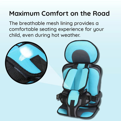 Belro child protection car cushion seat with breathable fabric, designed for safety and comfort in sports and outdoor vehicle use.