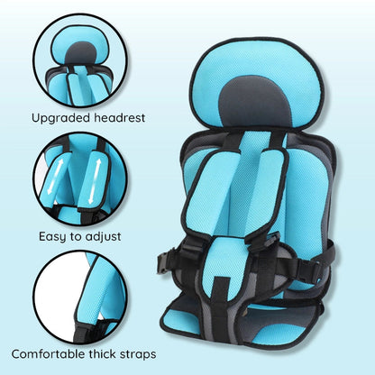 Close-up of the Belro child protection car cushion seat showing detailed safety padding and ergonomic design for kids.