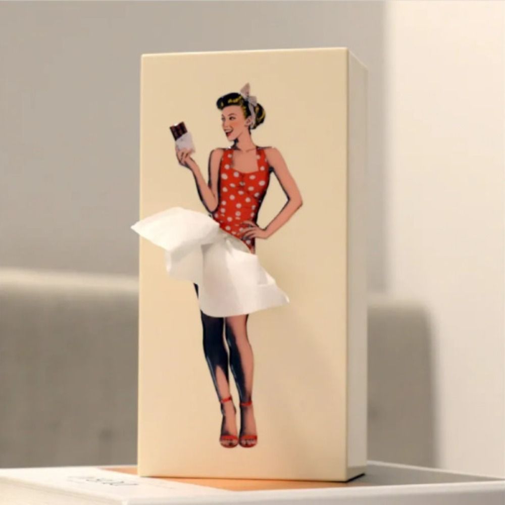 Belro Flying Skirt tissue box with retro plastic design, featuring a stylish, lady-themed pattern, perfect for men's clothing decor.