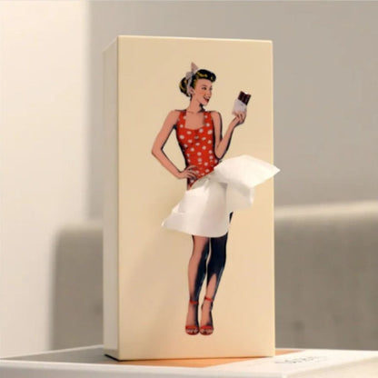 Belro Flying Skirt tissue box with retro plastic design, featuring a stylish, lady-themed pattern, perfect for men's clothing decor.