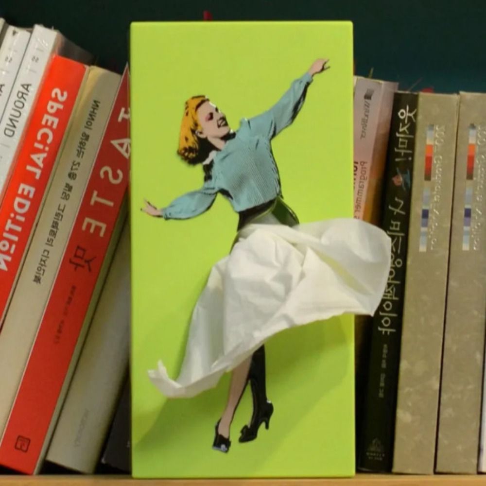 Belro Flying Skirt tissue box designed as a retro plastic tissue case featuring a stylish, lady-themed turn pattern.