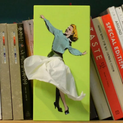 Belro Flying Skirt tissue box designed as a retro plastic tissue case featuring a stylish, lady-themed turn pattern.