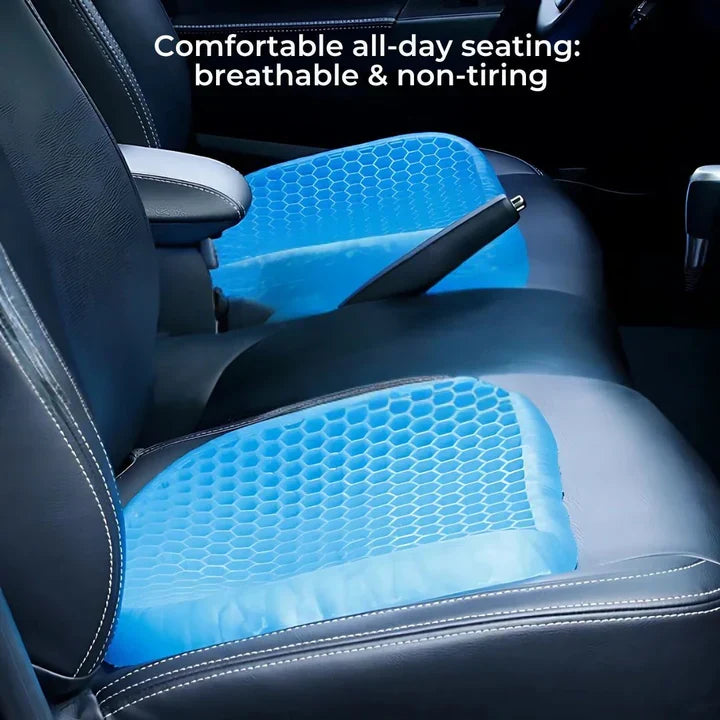 Belro orthopedic gel seat cushion providing pressure relief and lower back support for office chairs, cars, and wheelchairs.