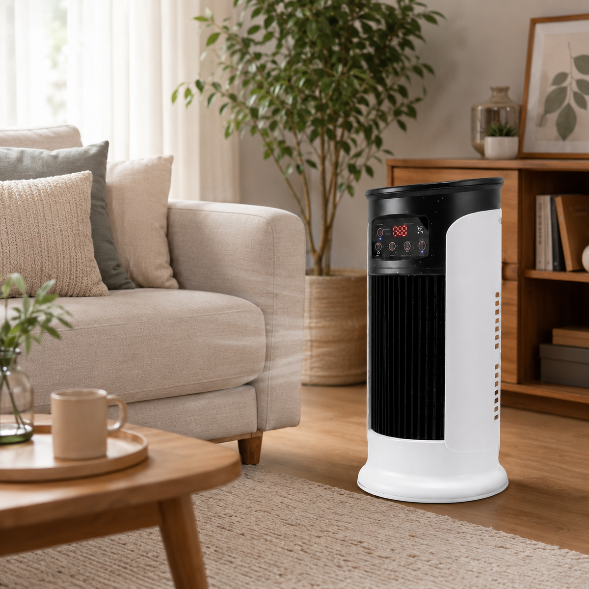 DecorsDeluxe ZenWave EcoCool compact portable air conditioner with energy-efficient evaporative cooling system.