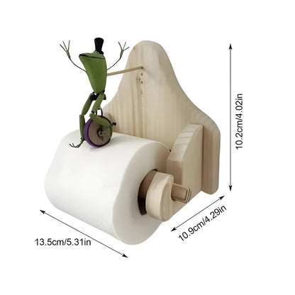 Belro Frog Rider outdoor toilet paper holder featuring a whimsical frog riding a bicycle for garden or patio decor.