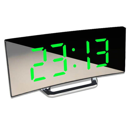 Belro curved LED digital alarm clock with mirror display and large screen, modern home decor clock for bedroom or living space