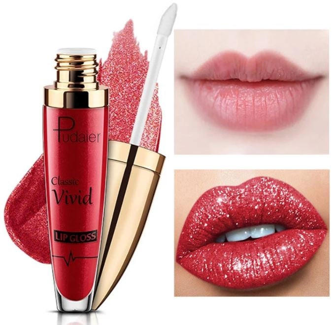Belro No-Transfer Liquid Glitter Lipstick in a shimmering shade, shown on lips with a smooth, glossy finish, perfect for bold makeup looks.