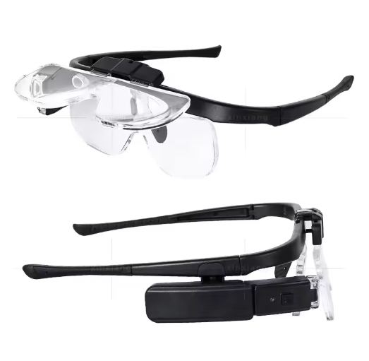 Belro head-mounted magnifying glass with USB charging, featuring LED light for hands-free detailed work in electronics and lighting tasks.