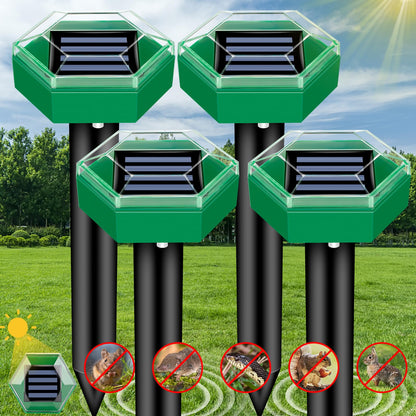 Belro Ultrasonic Mole Repellent 4-pack for outdoor pest control, showing the electronic devices used to deter moles in gardens.