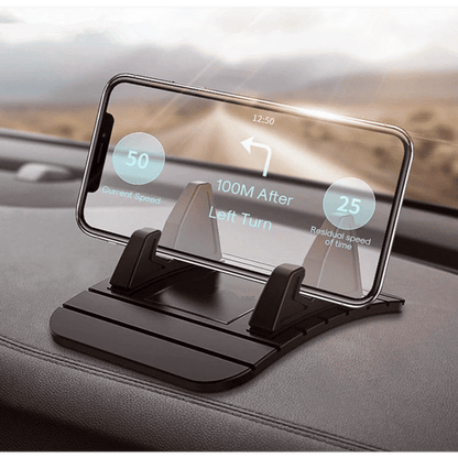 Belro universal anti-slip phone holder attached to a car dashboard, designed for secure smartphone mounting and easy access.