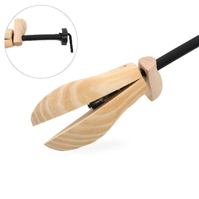 Belro adjustable stirrups for solid wood shoes, showing the metal hardware and strap details on a footwear product.