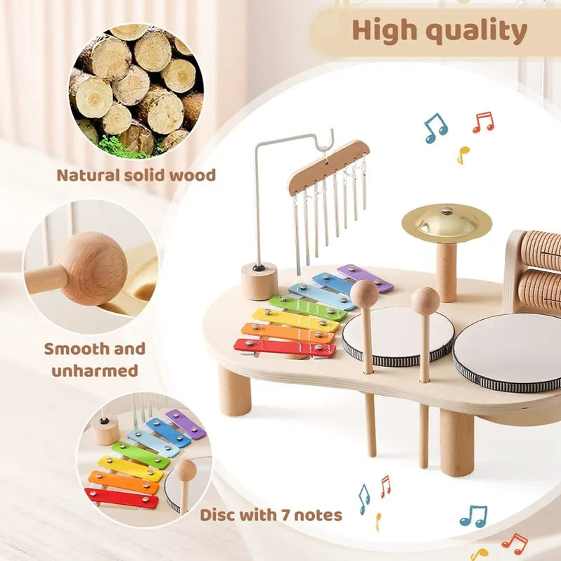 Belro Wooden Music Station for kids, featuring colorful wooden musical toys and playful design for creative musical fun.