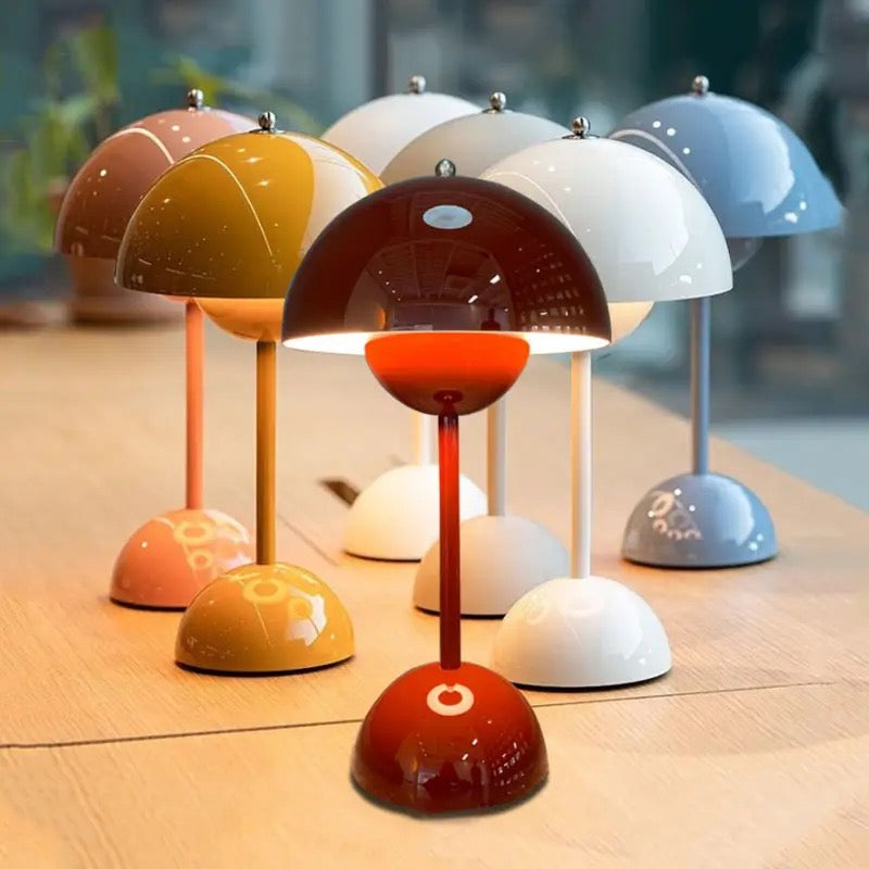 Belro Nordic Mushroom Lamp illuminated as a cozy night light, featuring a textured mushroom-shaped design perfect for bedroom decor.