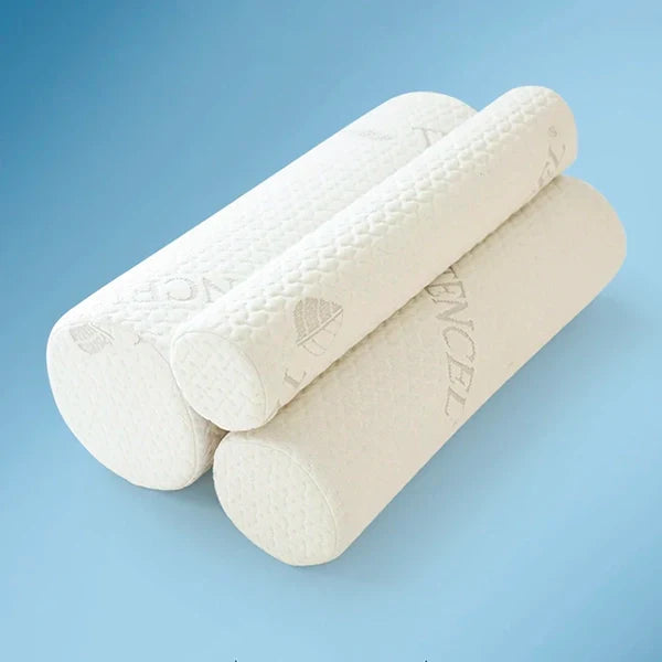 Belro memory foam neck roll pillow for neck support, showcasing its soft, contoured shape designed for comfort and relaxation.
