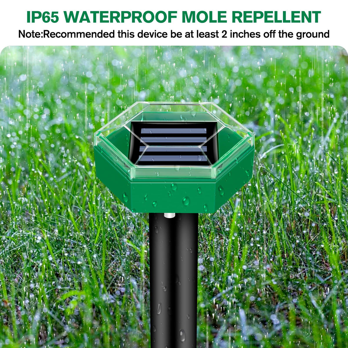 Belro ultrasonic mole repellent 4-pack for outdoor pest control, showing the device with a garden background.